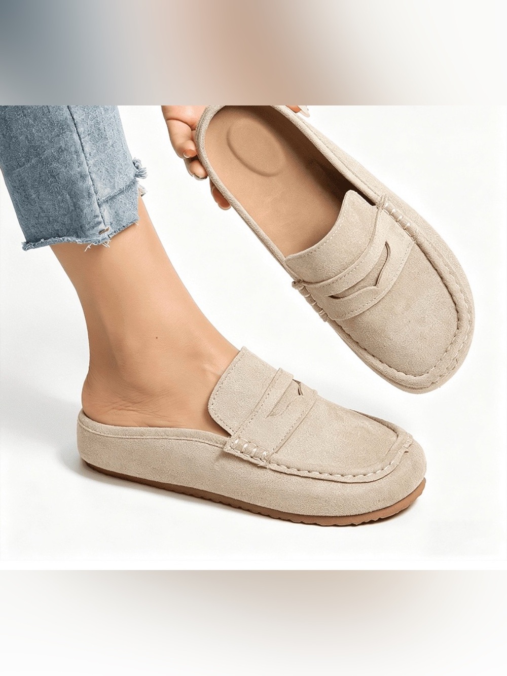 Women's BRAND NEW Faux Suede Penny Loafer Mule Clogs, Casual Backless Loafers - Picture 5 of 8